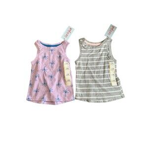 Cat & Jack 12 Month TWO Cute Summer Sleeveless Top Purple‎ Palm And Gray Stripes